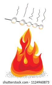 fire outdoors  food hot burn picnic cooking marshmallows  art illustration white background vector