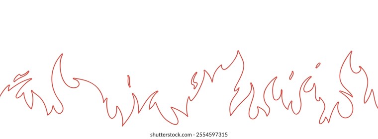 Fire outline background with flame effect. Red graphic heat and burning energy. Flat vector illustration isolated on white .