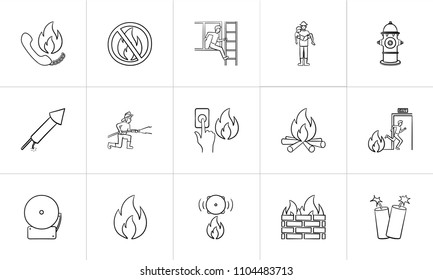 Fire outline doodle icon set for print, web, mobile and infographics. Hand drawn fire vector sketch illustration set isolated on white background.