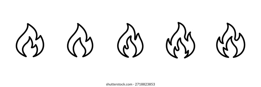Icono de contorno de fuego. Concepto de símbolo de llama y línea ardiente. Señales de calor, energía y peligro para sistemas de alerta, diseño de seguridad, alertas de emergencia, interfaces tecnológicas y proyectos industriales.