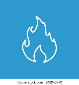 fire outline icon, isolated, white on the blue background. Exclusive Symbols 