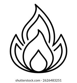 Fire Outline Icon – Minimalist Flame Symbol on White Background