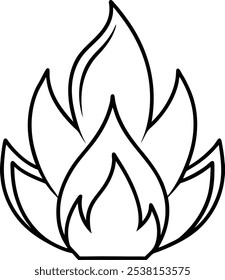 Vector de contorno de fuego y diseño de ilustración en blanco y negro. Contorno de fuego con estilo minimalista y contorno lleno. Tatuaje de la vieja escuela de estilo neo-tribal o silueta de llama para los coches.