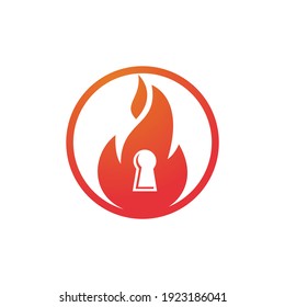 Fire padlock key logo design template. Fire flame key logo icon.