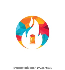 Fire padlock key logo design template. Fire flame key logo icon.
