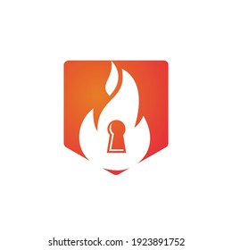 Fire padlock key logo design template. Fire flame key logo icon.