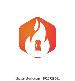 Fire padlock key logo design template. Fire flame key logo icon.