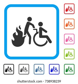 Fire Patient Evacuation icon. Flat grey pictogram symbol in a light blue rounded square. Black, gray, green, blue, red, orange color variants of Fire Patient Evacuation vector.