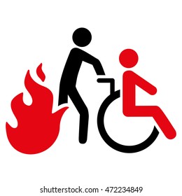 Fire Patient Evacuation icon. Vector style is bicolor flat iconic symbol with rounded angles, intensive red and black colors, white background.