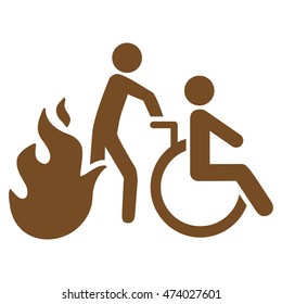 Fire Patient Evacuation icon. Vector style is flat iconic symbol with rounded angles, brown color, white background.