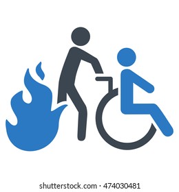 Fire Patient Evacuation icon. Vector style is bicolor flat iconic symbol with rounded angles, smooth blue colors, white background.