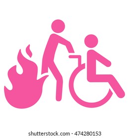 Fire Patient Evacuation icon. Vector style is flat iconic symbol with rounded angles, pink color, white background.
