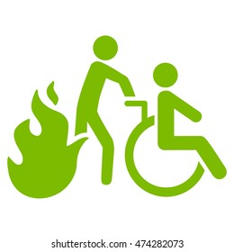 Fire Patient Evacuation icon. Vector style is flat iconic symbol with rounded angles, eco green color, white background.