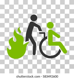 Fire Patient Evacuation vector pictograph. Illustration style is flat iconic bicolor eco green and gray symbol on a transparent background.