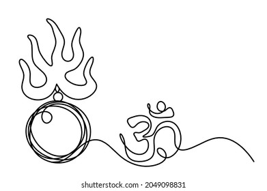 Fire pearl with sign om - protection from flying star "three" in feng shui as line drawing on the white background. Vector