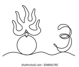 Fire pearl with three - protection from flying star "three" in feng shui as line drawing on the white background. Vector