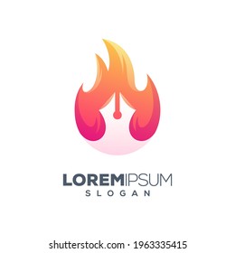 concepto de lápiz de fuego Diseño de logotipo 