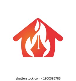 Fire Pen vector logo design concept. Hot writer home vector logo icon.	