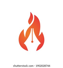 Concepto de diseño del logotipo vectorial de la pluma de fuego. Icono de logotipo vectorial de grabador en caliente.	