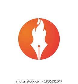 Concepto de diseño del logotipo vectorial de la pluma de fuego. Icono de logotipo vectorial de grabador en caliente.	
