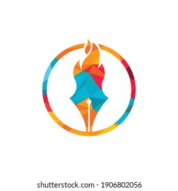 Fire Pen vector logo design concept. Hot writer vector logo icon.	
