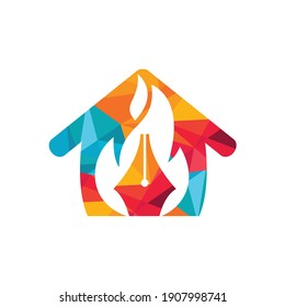 Fire Pen vector logo design concept. Hot writer home vector logo icon.	