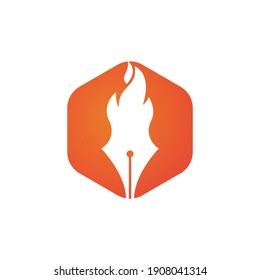 Concepto de diseño del logotipo vectorial de la pluma de fuego. Icono de logotipo vectorial de grabador en caliente.	
