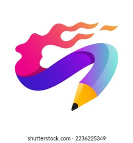 Fire Pencil icon logo modern vector style