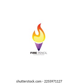 fire pencil logo gradient color design icon business