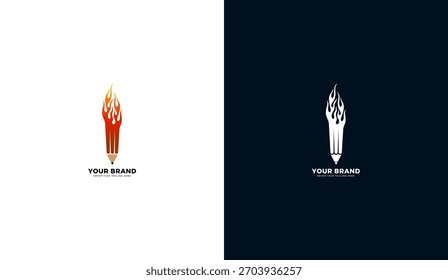 Fire pencil logo, fire pencil icon. Gradient color illustration design, vector template