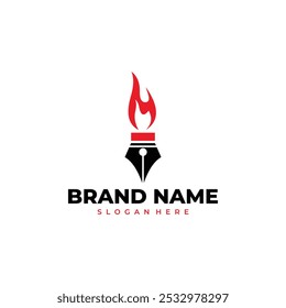 Fire and Pencil logo template. Creative idea illustration vector design.