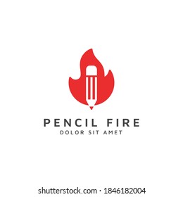 fire and pencil negative space logo design