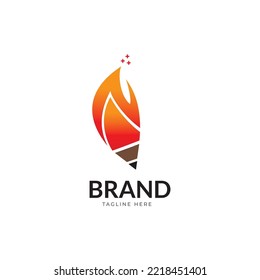 fire and pencil negative space logo design