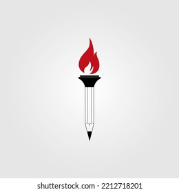 Diseño del logotipo del vector del lápiz de fuego