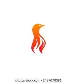 Diseño abstracto del logotipo del pingüino del fuego.