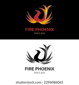 Fire phoenix bird fly rising in gradient color for spiritual bird burn logo design