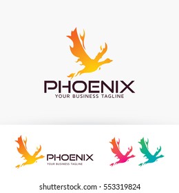 Fire phoenix logo design. Art studio, Abstract, Creature and Bird logo concept. Vector logo template