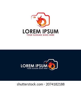 Fire photography logo design template. Ignite the camera icon. Fire camera template. hot camera design. lens fire vector. modern camera with fire icon. Flame photography business logo