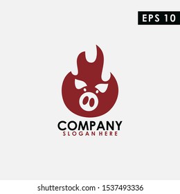 Fire Of Pig Logo Design. Fire Of Pig Logo Template. Modern Design. Flat Logo. Vector Illustration