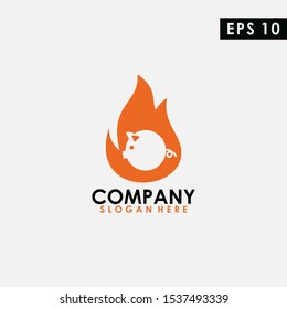 Fire Of Pig Logo Design. Fire Of Pig Logo Template. Modern Design. Flat Logo. Vector Illustration
