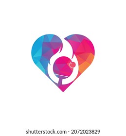 Fire ping pong heart shape logo icon design template. Table tennis, ping pong vector icon	