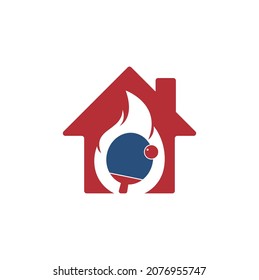 Fire ping pong home shape logo icon design template. Table tennis, ping pong vector icon