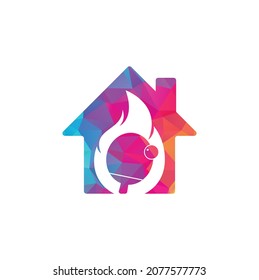 Fire ping pong home shape logo icon design template. Table tennis, ping pong vector icon