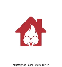 Fire ping pong home shape logo icon design template. Table tennis, ping pong vector icon	