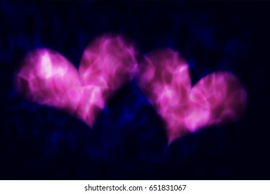 Fire pink heart on black background. Vector illustration of smoke heart shape.
