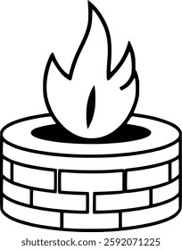 fire pit, fire, flames, brick, hearth, outdoor, camping, barbecue, bbq, bonfire, icon, illustration, graphic, symbol, line art, black and white, vector, outline, simple, design, logo, backgroun