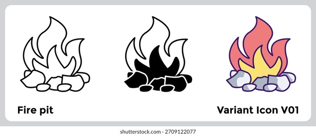 El ícono de Fire Pit mejora los Elementos de diseño de camping, cocina al aire libre y artesanía forestal. Línea, Relleno, Estilo de color.