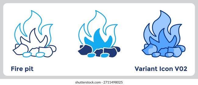 El ícono de Fire Pit mejora los Elementos de diseño de camping, cocina al aire libre y artesanía forestal. Azul, azul plano, estilo Dualtone.