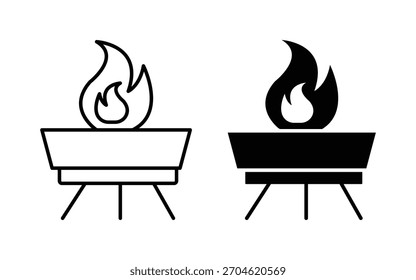 Fire Pit Icons Set Black and White Color Vector Design. solid black and outline Vector black silhouette. with white background.