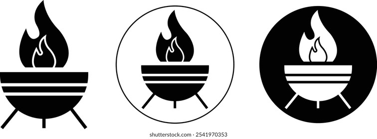 Vectores de Fire Pit Icons en estilos planos de moda. Pozo de fuego comunitario de la vida de la aldea indígena. símbolos de silueta de pozo de fuego. Charcoal Grill ilustración diseñada aislada sobre fondo transparente.